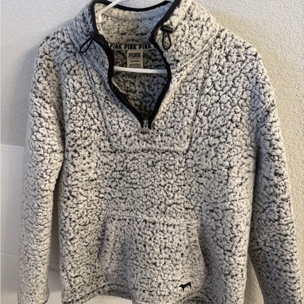 PINK Victoria's Secret Gray Sherpa Zip-Up Sweater